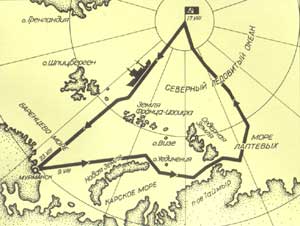 Схема движения а/л "Арктика" на Северный полюс